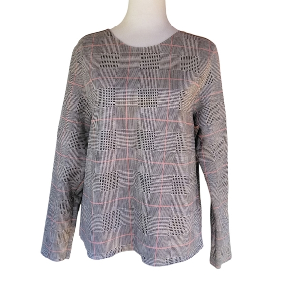 Zara Women's Long Sleeve Glenn Plaid Micro Houndstooth Knit Blouse Size Medium - Picture 5 of 12